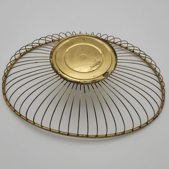 Vintage Mid Century 60s Wire Bread Basket Fruit Bowl MCM Oval Gold Tone Italy - Picture 11 of 16